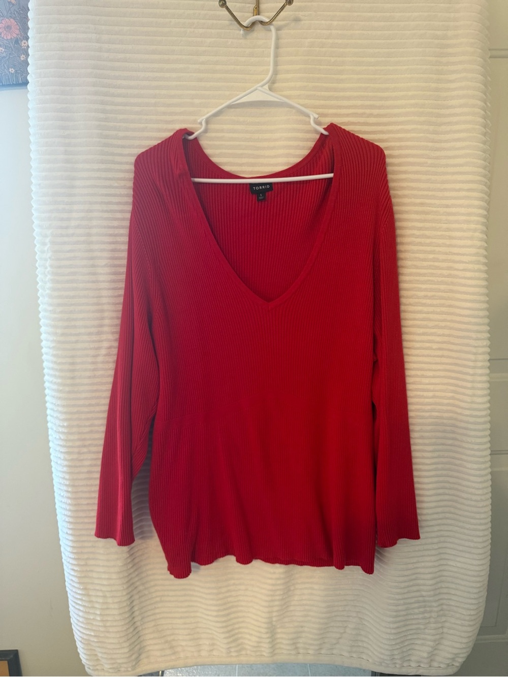 Red Ribbed V-Neck sweater